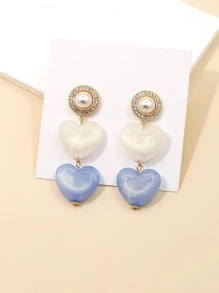 水鑽裝飾心形耳墜 - 彩色 - 查看 1