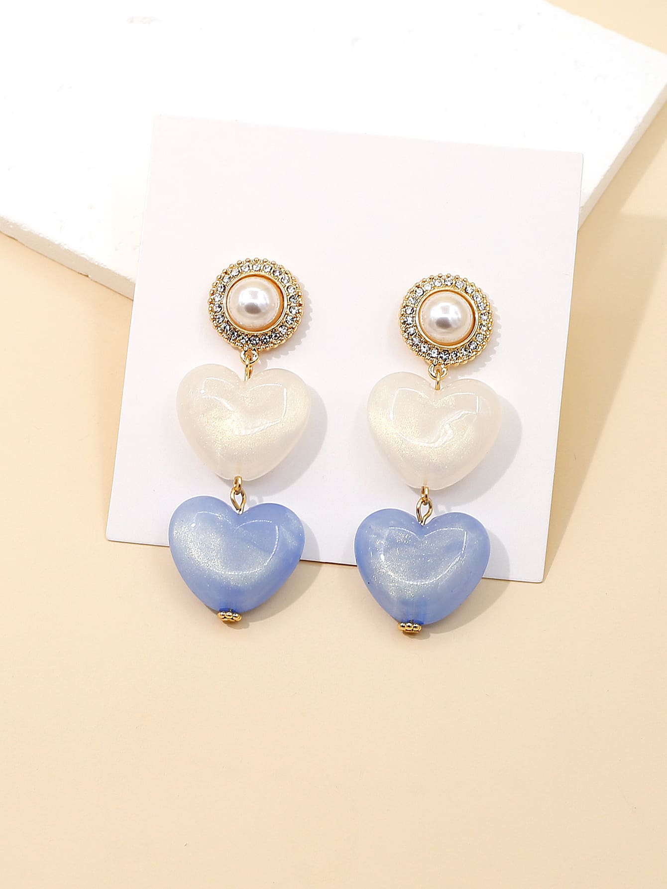 水鑽裝飾心形耳墜 - 彩色 - 查看 1