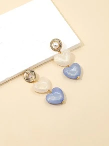 水鑽裝飾心形耳墜 - 彩色 - 查看 2