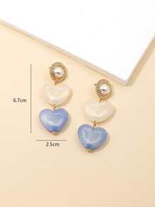 水鑽裝飾心形耳墜 - 彩色 - 查看 3