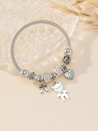 熊和愛心掛飾珠子裝飾手鐲