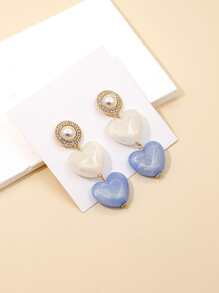 水鑽裝飾心形耳墜 - 彩色 - 查看 5