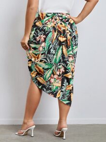 SHEIN VCAY Váy Plus Size Xù Dây kéo Tách cao Nhiệt đới Boho - Nhiều màu - Xem 5