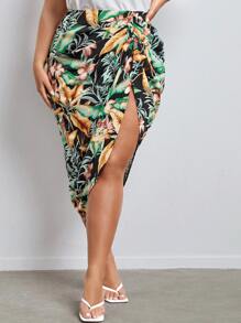 SHEIN VCAY Váy Plus Size Xù Dây kéo Tách cao Nhiệt đới Boho - Nhiều màu - Xem 6