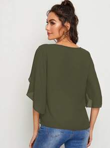 SHEIN Privé Top de manga con abertura unicolor - Verde militar - Ver 2