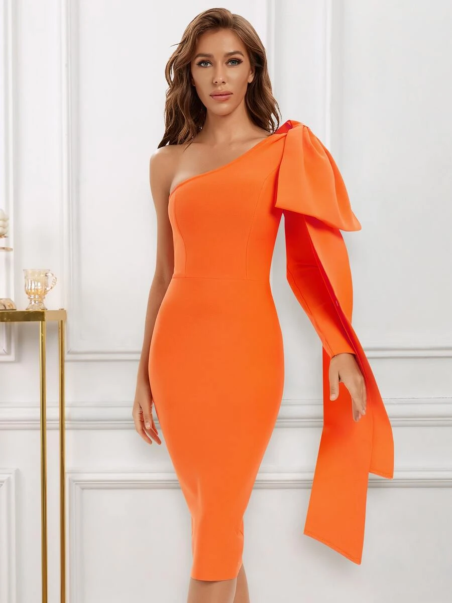 Đầm Chia Dây kéo Nơ bướm lớn màu trơn Hấp dẫn