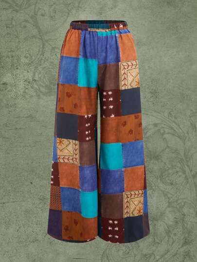 Hippie Patchwork Print Wide Leg Pants
