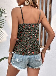 SHEIN LUNE Allover Print Frill Trim Cami Top - Green - View 2