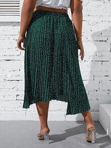 SHEIN Clasi Váy Plus Size Bất đối xứng Xếp li Tách cao Chấm bi Giải trí - Màu xanh lá cây đậm - Xem 2