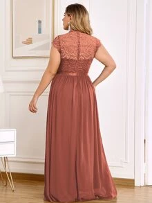 MIUSOL Đầm dự tiệc buổi tối tay lỡ xếp ly ren hoa Plus - Màu Cam cháy - Xem 2