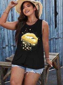 SHEIN LUNE Top tank labio & con estampado de estrella - Negro - Ver 1