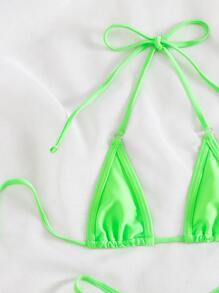 SHEIN Swim Bãi Biển Mùa Hè Rave Neon Bikini Bộ Vòng Liên Kết Dây Tam Giác Micro Áo Ngực & Chữ G Dưới 2 Mảnh Áo Tắm - Màu xanh chanh - Xem 6