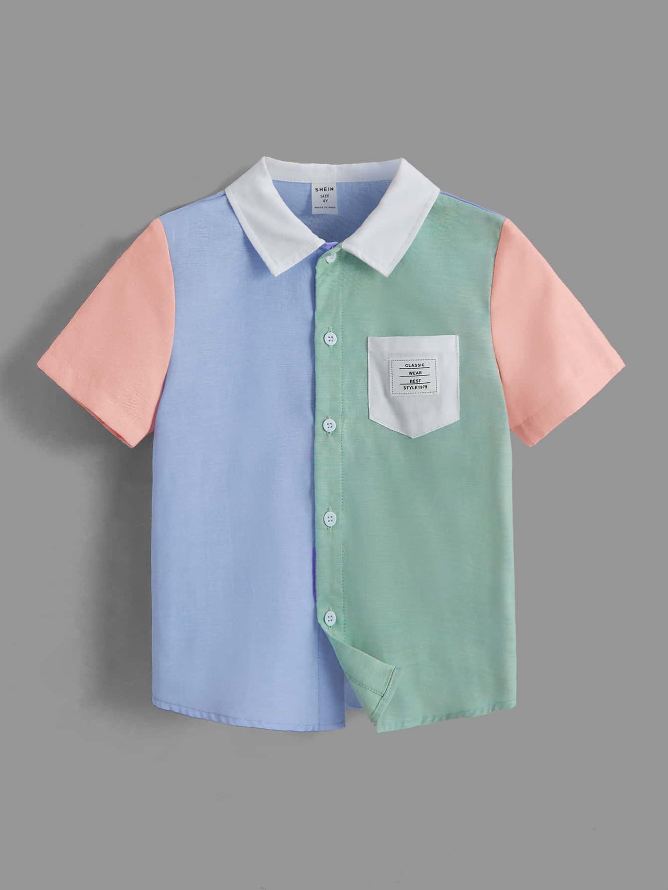 SHEIN Toddler Boys Color Block Patched Pocket Shirt - Multicolor - View 1