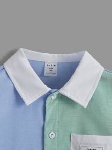 SHEIN Toddler Boys Color Block Patched Pocket Shirt - Multicolor - View 4