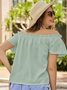 SHEIN VCAY Blusa de hombros descubiertos ribete fruncido - verde menta - Ver 2