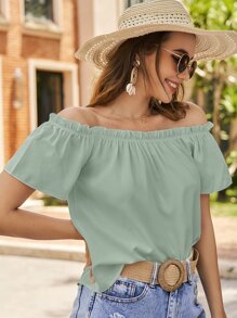SHEIN VCAY Blusa de hombros descubiertos ribete fruncido - verde menta - Ver 3