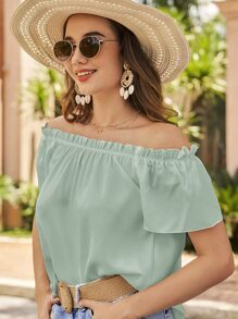 SHEIN VCAY Blusa de hombros descubiertos ribete fruncido - verde menta - Ver 4