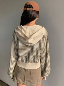 DAZY Striped Drop Shoulder Sweatshirt,Long Sleeve Tops,Fall Clothes,Back To School Clothes Hoodie - Apricot - View 7