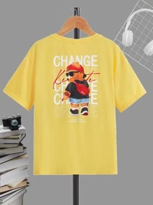 SHEIN Boys Letter & Cartoon Graphic Tee - Yellow - View 1