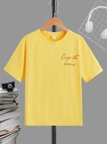 SHEIN Boys Letter & Cartoon Graphic Tee - Yellow - View 2
