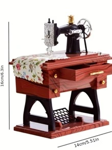 1 pièce Boîte à musique vintage, décoration de bureau à domicile, boîte à musique rétro, forme de machine à coudre, meilleur cadeau - Multicolore - Voir 3