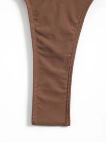 Swim SXY Summer Beach Plain Halter Triangle Bikini Set With Beach Skirt - Coffee Brown - View 3