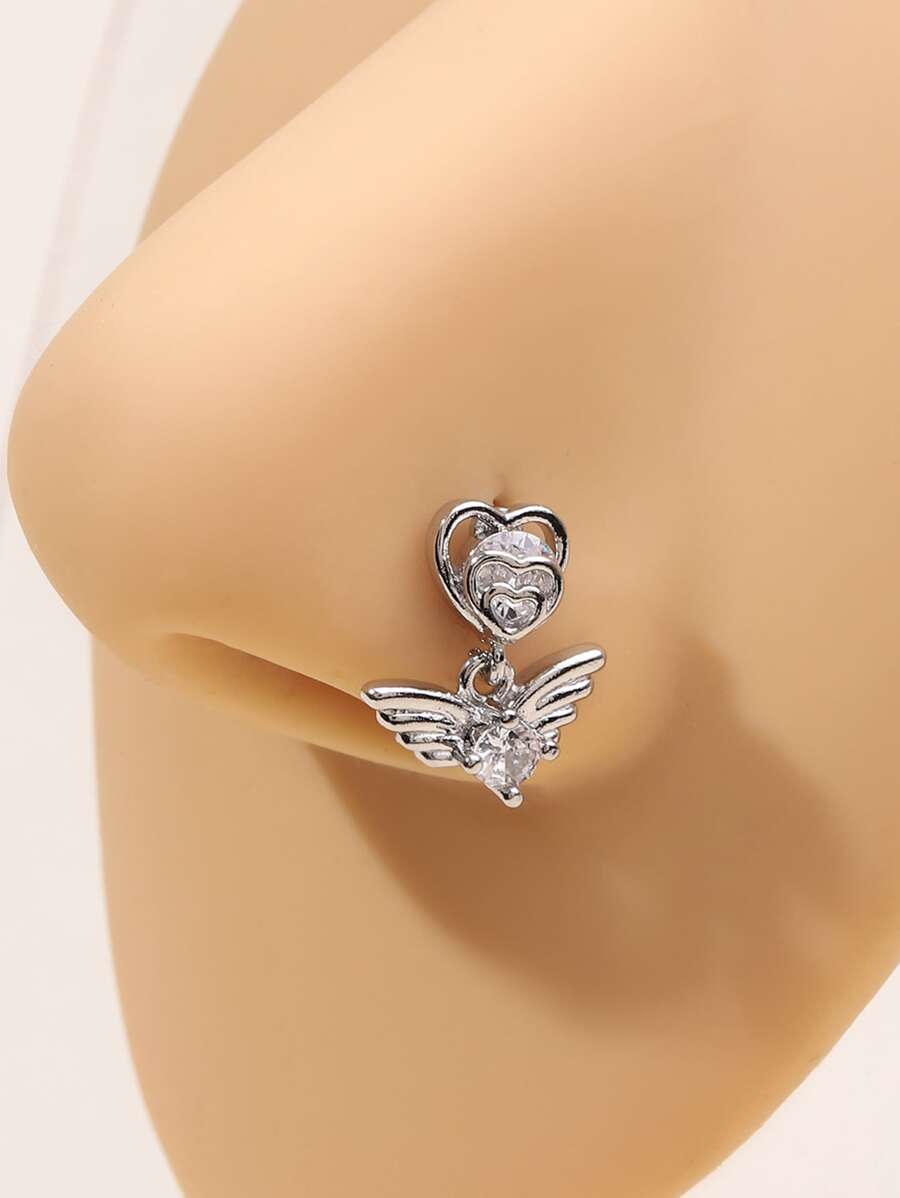 Wing Decor Nose Ring - Silver - View 1