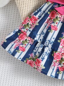 Baby Floral & Striped Print Bow Shoulder Ruffle Hem Cami Dress - Multicolor - View 6