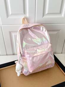 Lightweight,Portable Large Classic Backpack Holographic Cartoon Bag Charm - Pink - View 1