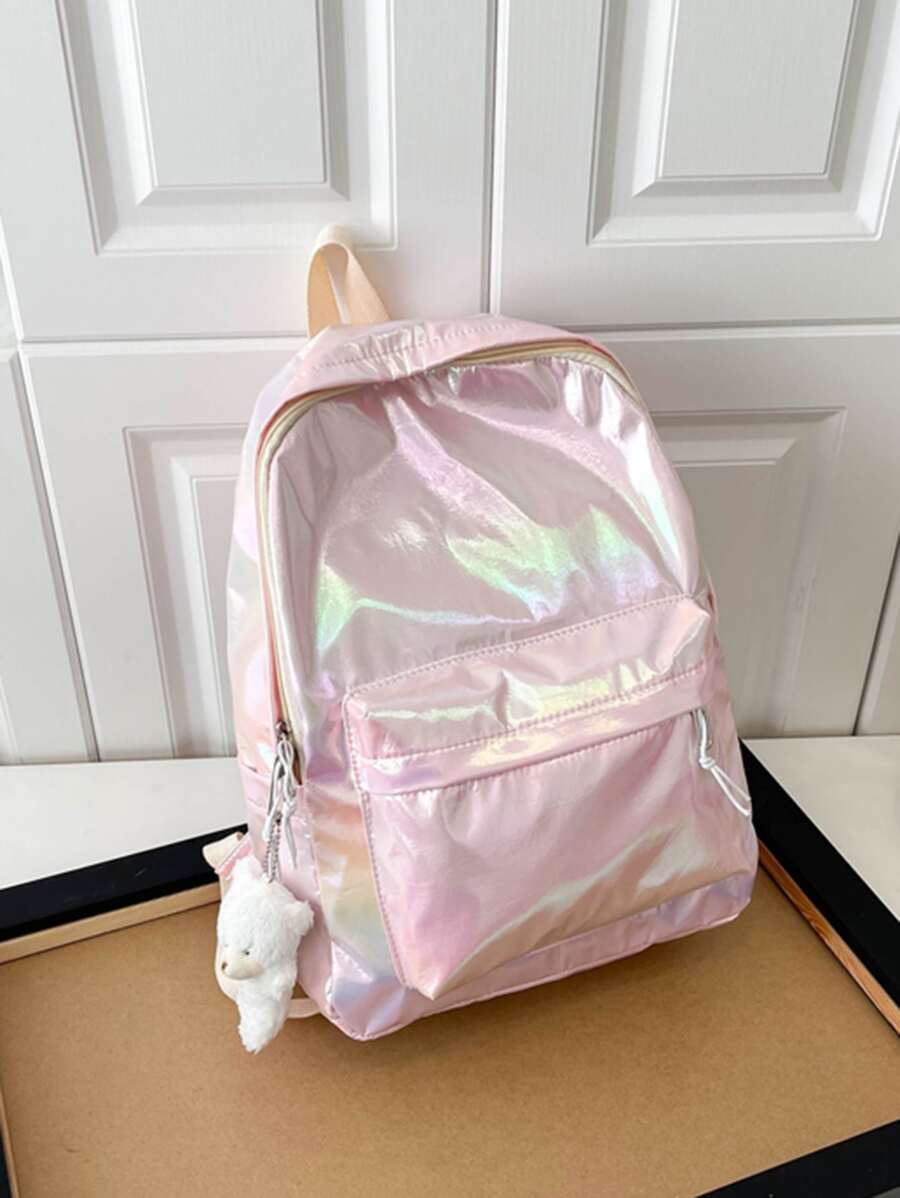 Lightweight,Portable Large Classic Backpack Holographic Cartoon Bag Charm - Pink - View 1
