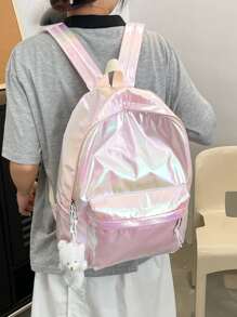 Lightweight,Portable Large Classic Backpack Holographic Cartoon Bag Charm - Pink - View 2