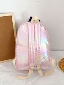 Lightweight,Portable Large Classic Backpack Holographic Cartoon Bag Charm - Pink - View 4