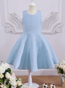 SHEIN 女孩素色鏤空後綁帶蝴蝶結無袖連衣裙 - 淺藍色 - 查看 6