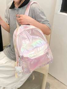 Lightweight,Portable Large Classic Backpack Holographic Cartoon Bag Charm - Pink - View 6