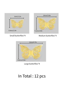 12 件 3D 创意设计纸质蝴蝶贴纸，几何图案镂空蝴蝶墙贴适用于节日、派对、蛋糕装饰、浪漫特别设计家居装饰、卧室装饰、周年纪念浴室装饰、情人节、蛋糕装饰，有各种颜色和图案可供选择，可用于各种场景，贴纸、墙贴花、家居装饰乙烯基贴花、春季装饰品让您的家焕然一新，拉玛装饰贴纸 - 金色 - 查看 5