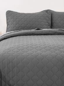 3入組/套絎縫細節床罩套裝現代織物被套（1入組被子和2入組枕套）家用 - 灰色 - 查看 3