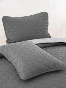 3入組/套絎縫細節床罩套裝現代織物被套（1入組被子和2入組枕套）家用 - 灰色 - 查看 4