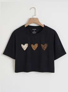 INAWLY Áo thun nữ Tim Giải trí - màu đen - Xem 1