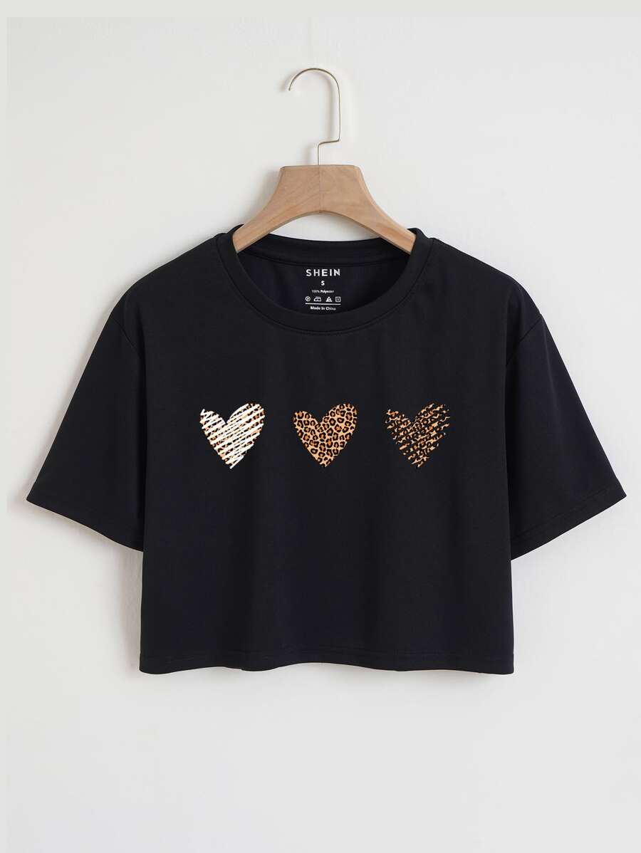 INAWLY Áo thun nữ Tim Giải trí - màu đen - Xem 1