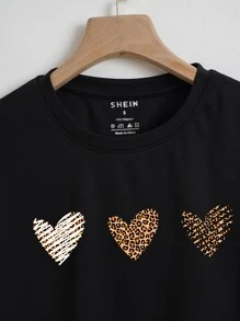 INAWLY Áo thun nữ Tim Giải trí - màu đen - Xem 3