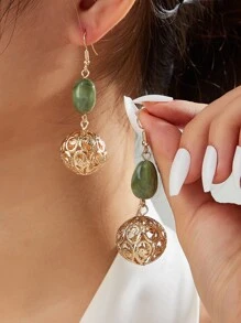 Bông tai thả bóng rỗng màu ngẫu nhiên - Nhiều màu - Xem 1