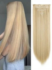 7 piezas Extensión del pelo con clip largo recto sintético - Amarillo Mostaza - Ver 1