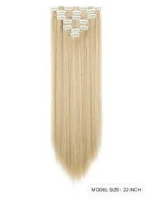 7 piezas Extensión del pelo con clip largo recto sintético - Amarillo Mostaza - Ver 2