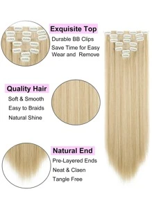 7 piezas Extensión del pelo con clip largo recto sintético - Amarillo Mostaza - Ver 3