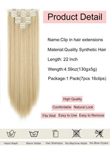 7 piezas Extensión del pelo con clip largo recto sintético - Amarillo Mostaza - Ver 5