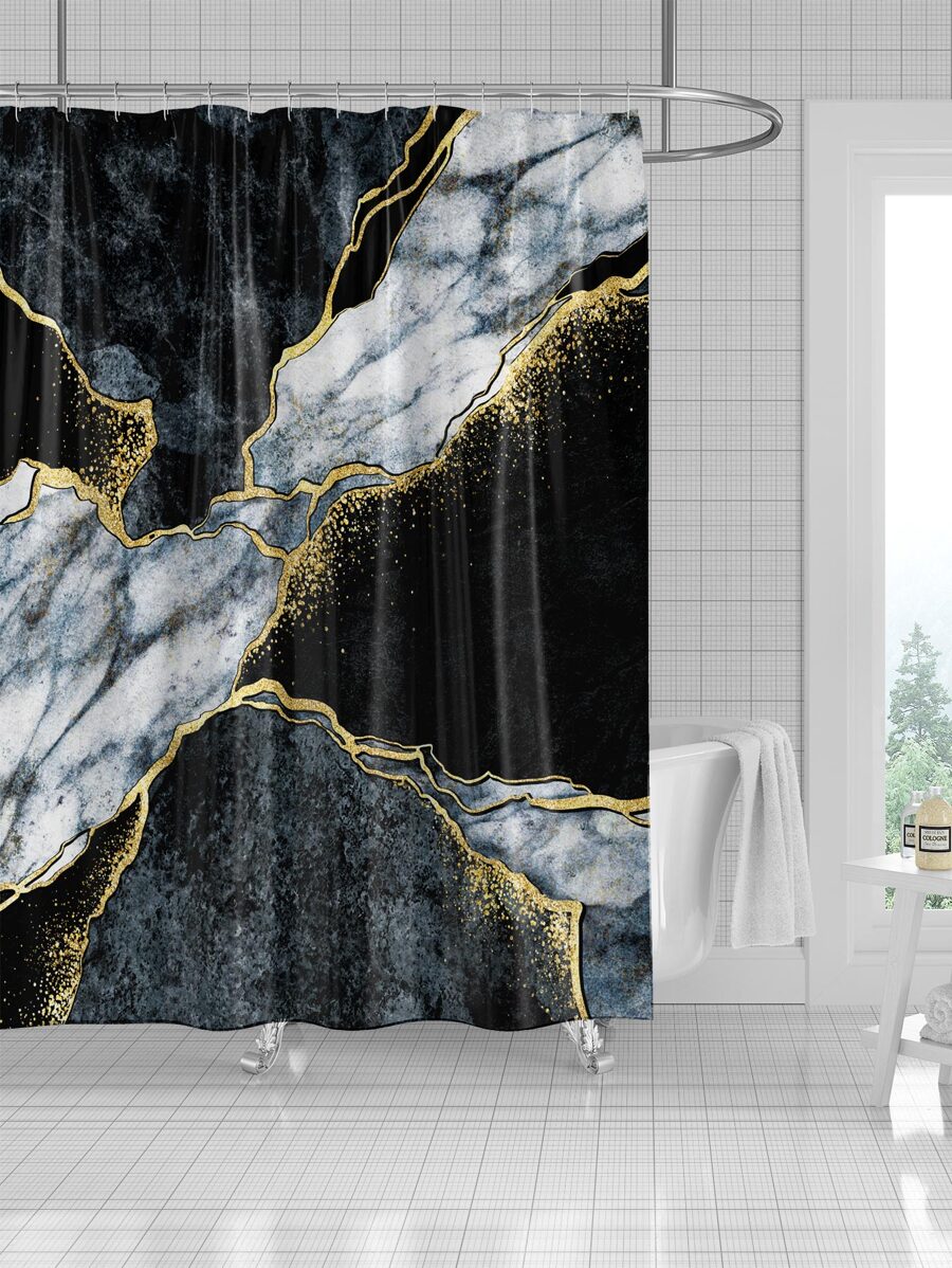 1入組大理石紋樣式淋浴現代滌綸防水浴簾 - 彩色 - 查看 1