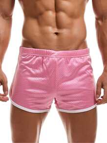 Men Contrast Binding Sports Shorts - Pink - View 1