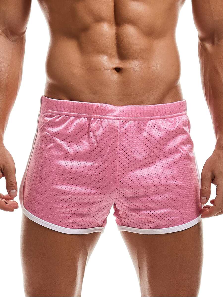 Men Contrast Binding Sports Shorts - Pink - View 1