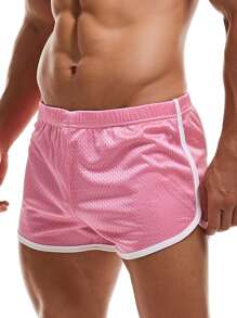 Men Contrast Binding Sports Shorts - Pink - View 4