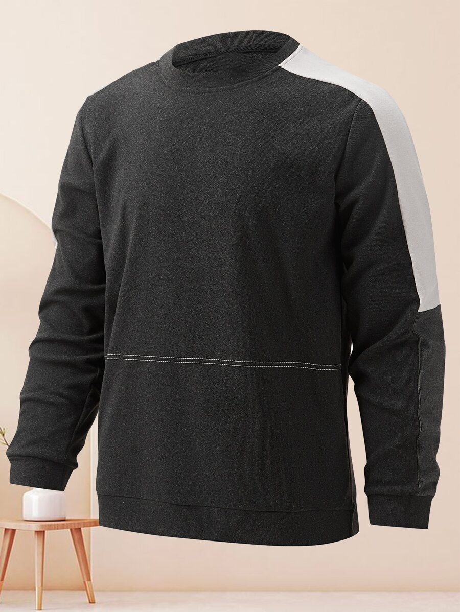 Men Contrast Side Seam Sweatshirt - Black - View 1
